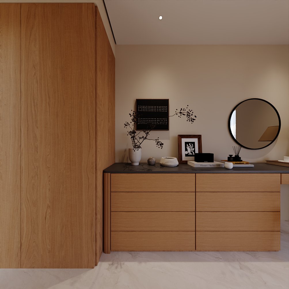 Bath — bathroom in beige and timber