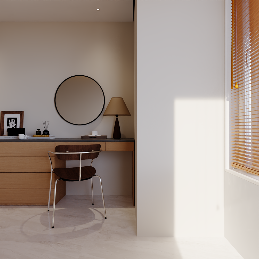 Vanity — dressing desk and round mirror